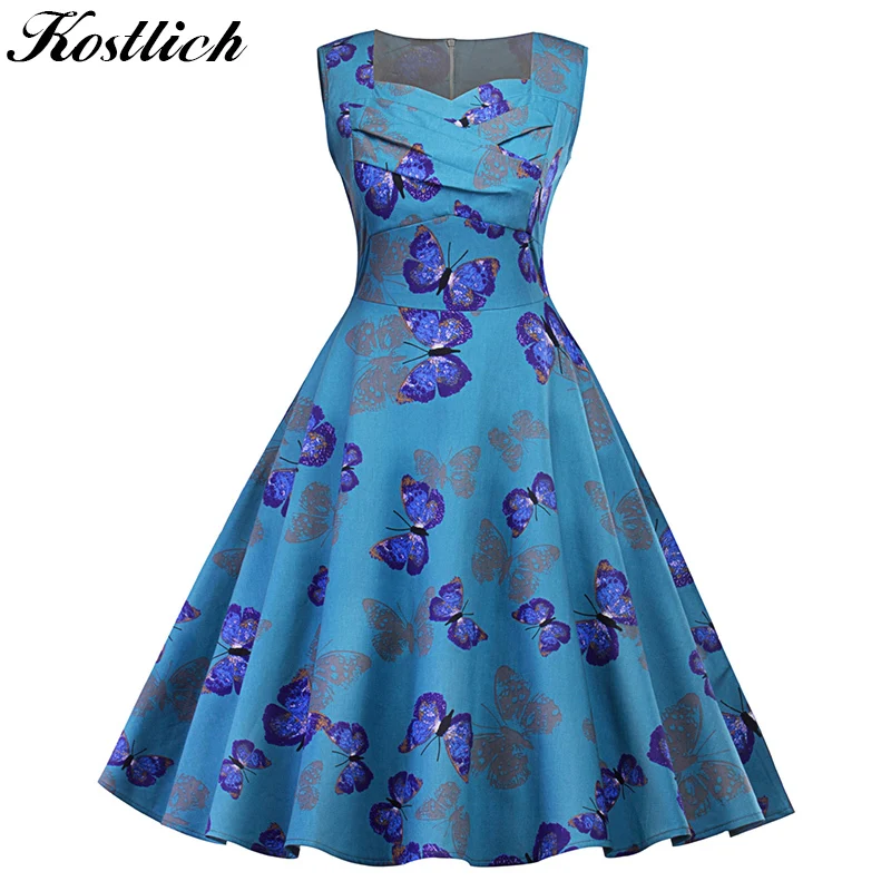 MoYan/осеннее s платье с принтом бабочки для женщин 2018 синий Одри Хепберн 50 Винтаж