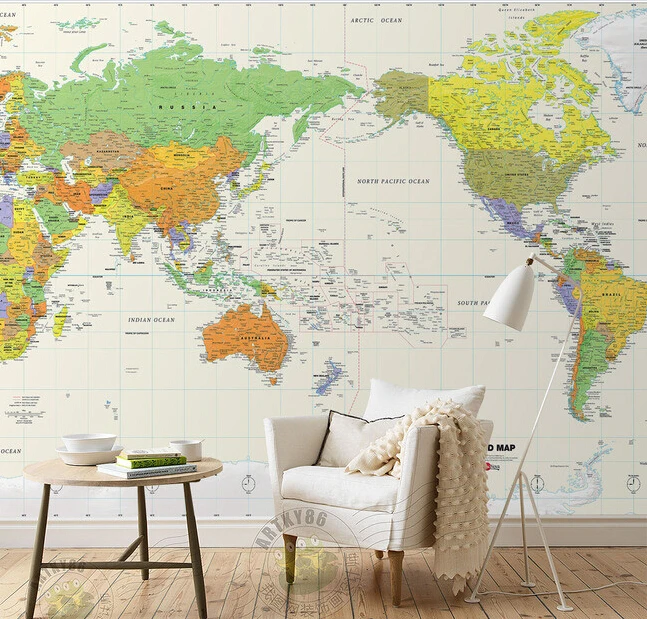 

Custom papel DE parede infantil, cartoon world map murals for boys and girls children room bedroom background wallpaper