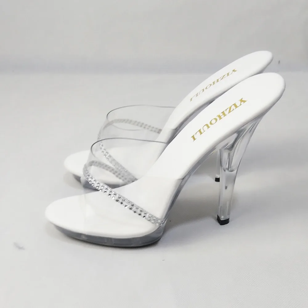 YIZHOULI 13cm high heels, thin and transparent crystal cold slippers, catwalk model size women's Slippers