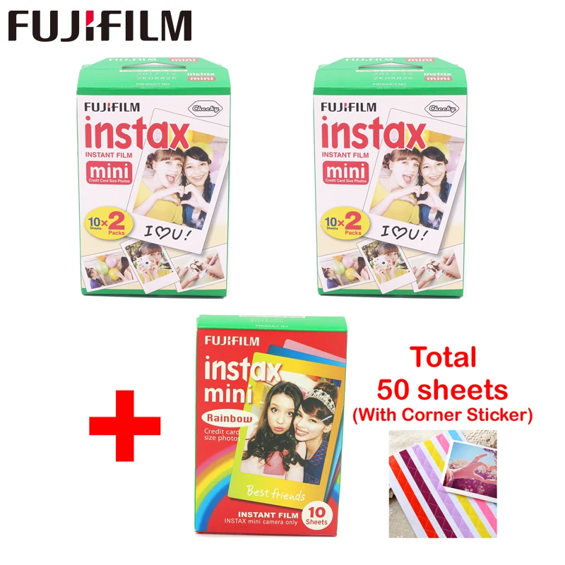 Пленка fujifilm 40 листов с белым краем 3 дюйма шириной и 10 шт. радужной бумаги instax mini 8