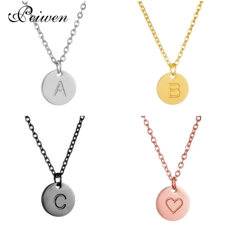 

Letters Heart Disc Pendant Necklace For Women Men Gold Black Rose Silver Color Stainless Steel Charm Chain Round Choker Jewelry