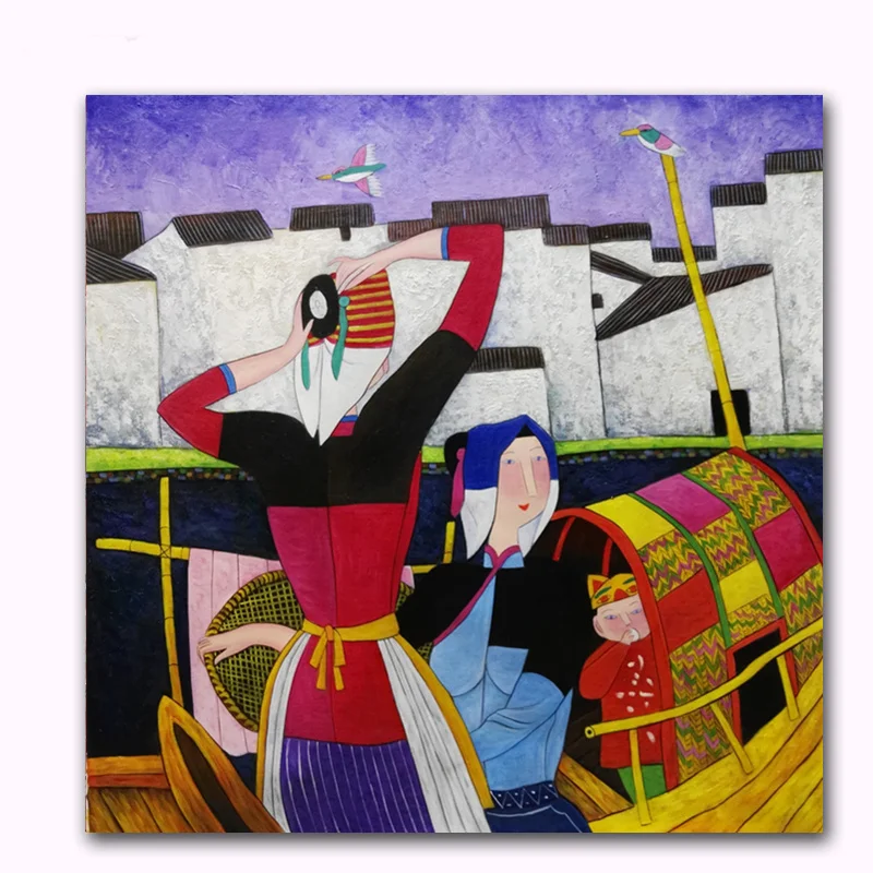 

Hand painted Oil Painting on Canvas Hu YongKai Chinese Contemporary Art Woman Wall Art Pictures for Living Room Home Decor #1004