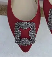 Бордовый Kmeioo/туфли-лодочки; свадебные туфли с острым носком на высоком каблуке; туфли для вечеринки со стразами на тонком каблуке; женская обувь для невесты размера плюс - Цвет: Бордовый