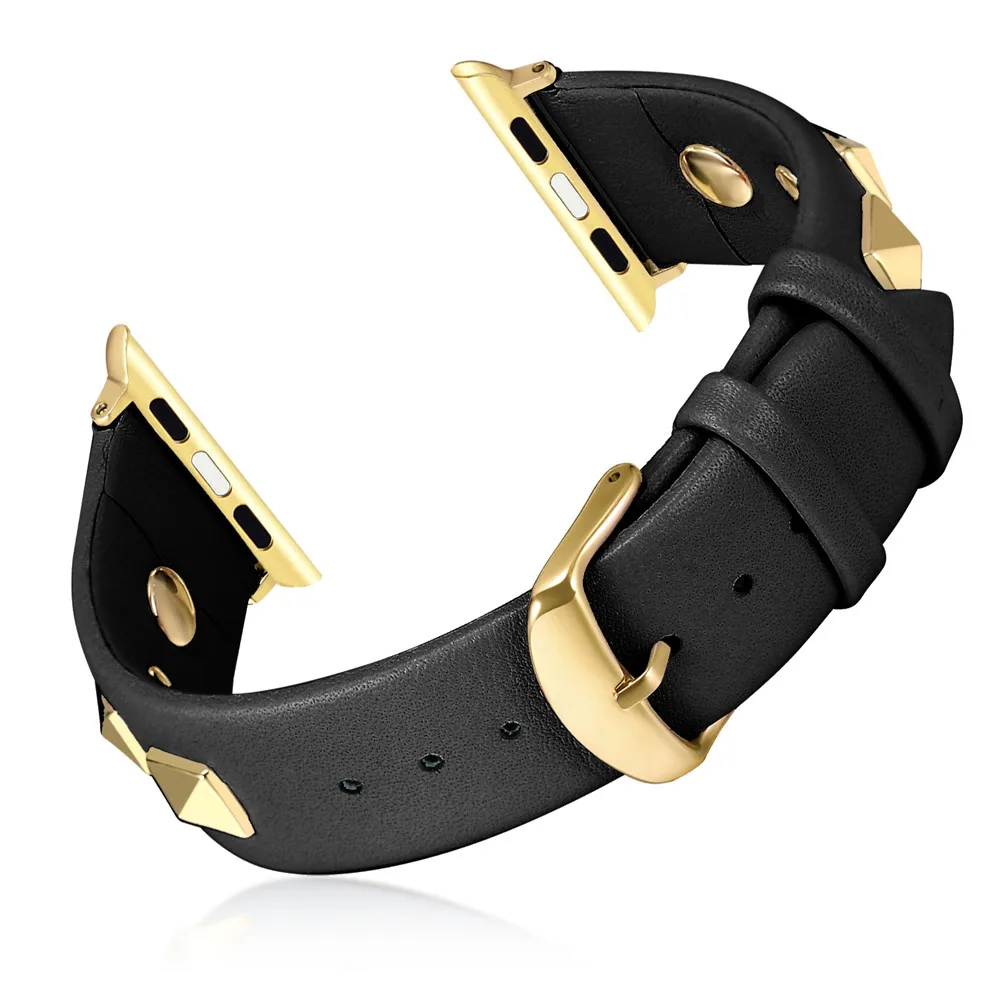 Роскошный кожаный ремешок с заклепками для Apple Watch SE Band Series 6 5 4 3 2 на запястье 40 мм 44