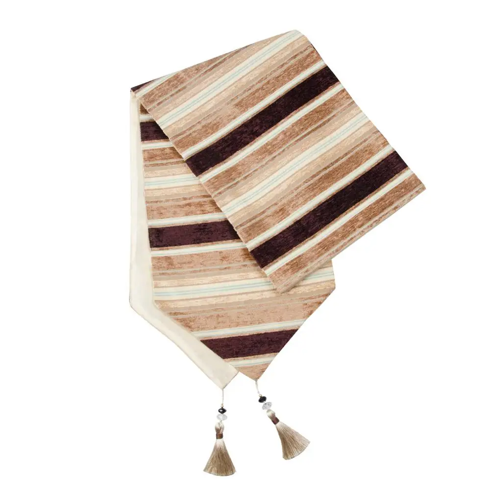 Light-Brown stripe Topfinel, градиентные, современные, волнистые скатерти, ткань, хлопок, с кисточками, украшение для столовой, для свадьбы, ужина, вечерние, коричневого цвета - Цвет: Light-Brown stripe