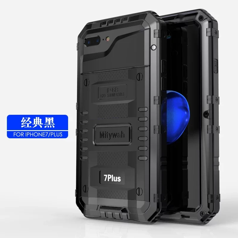 IP68 Водонепроницаемый чехол для iPhone 8 чехол водонепроницаемый металлический защитный противоударный чехол 360 чехол для iPhone 7 Plus XS чехол для MAX XR - Цвет: black