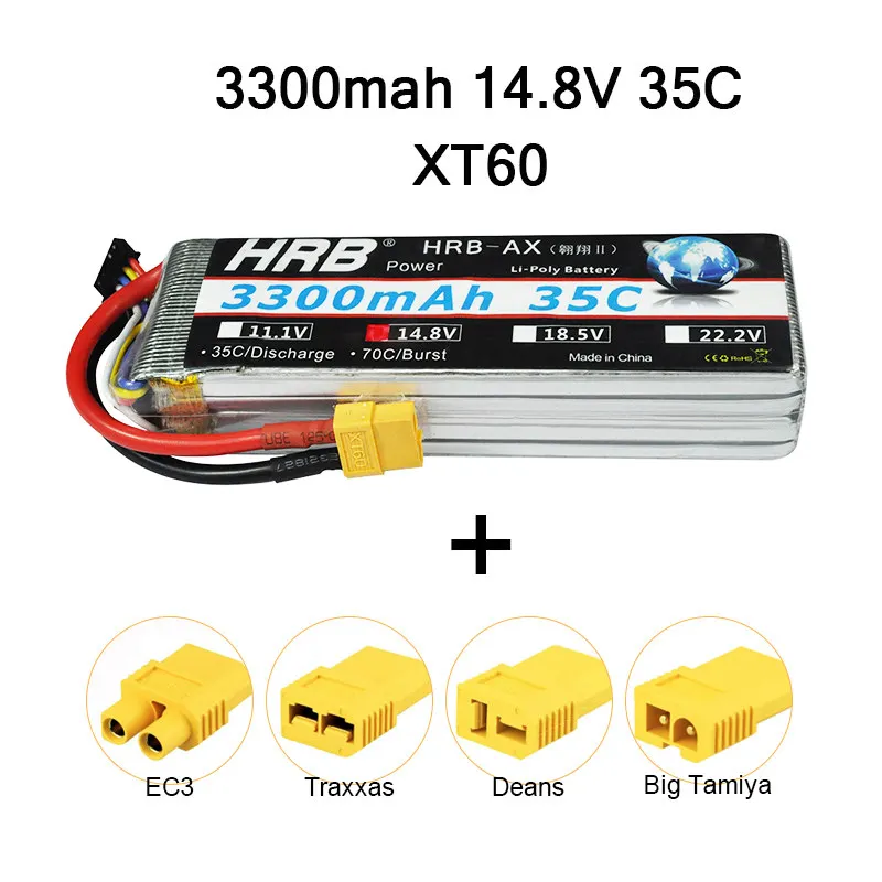 4S 3300mah 35C X6-4C HRB Lipo 3S 4S 11,1 V 14,8 V 5000mah 2S 6S 7,4 V 22,2 V батарея 2200mah 2600mah 3300mah 6000mah T для TRAXXAS 1:10 RC автомобиля FPV лодки - Цвет: 4S 3300mah 35C X6-4C