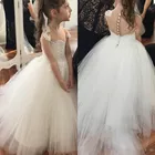 Милое платье принцессы, Прозрачное платье без рукавов с цветочным принтом для девочек на свадьбу, индивидуальный пошив, длинное детское платье для первого причастия