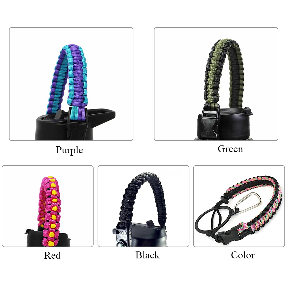 Paracord ручка для переноски ремень аксессуары Подходит широкий рот Плетеный 7 Core Пешие прогулки путешествия бутылка для воды подстаканник для гидро колба