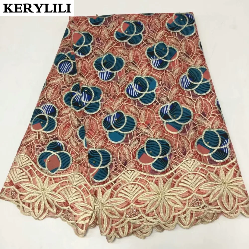 KER YLILI новая фиолетовая африканская восковая ткань тюль кружево золотая линия