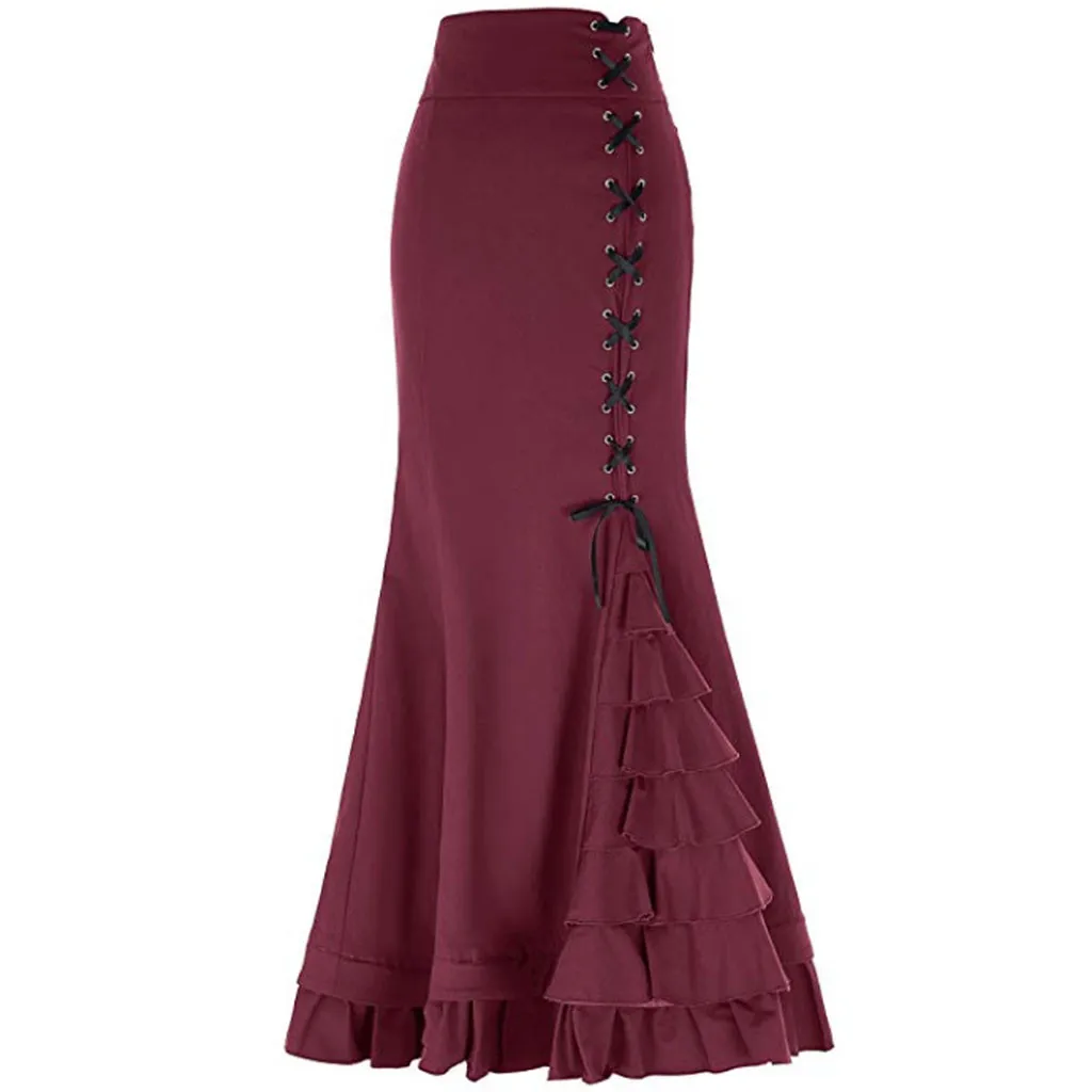 Модная винтажная длинная юбка-русалка однотонная женская сексуальная юбка макси