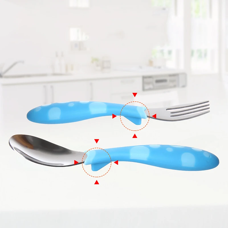 GB 2pcs Spoon &amp Fork Set Stainsteel Steel Tableware Baby Utensils Safety Infant Feeding Gift | Мать и ребенок