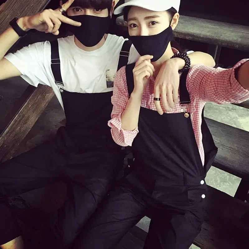 Новое поступление студенческий черный комбинезон шаровары для влюбленных брюки