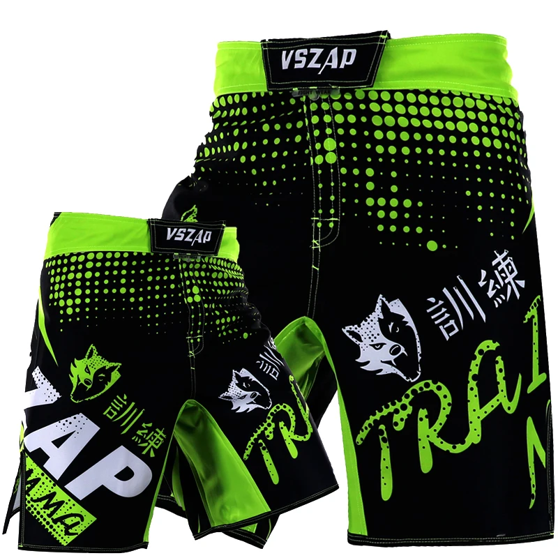 Мужские короткие боксерские шорты VSZAP зеленые для ММА GreenMuay Thai с принтом борьба