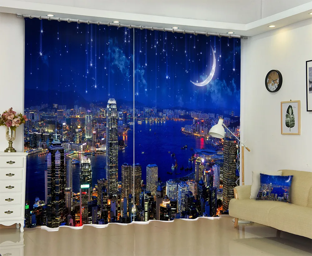 

The City Under Moon 3D Window Curtain For Living Room