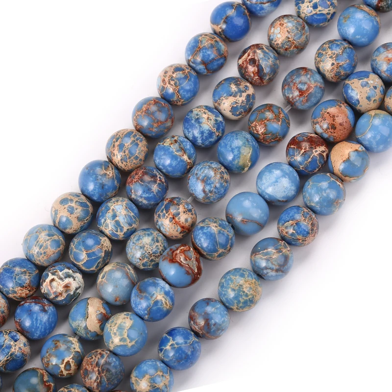 KANGKANG Natural Stone Beads blue Sediment Round Loose Wholesale For DIY Jewelry Bracelet Making | Украшения и аксессуары
