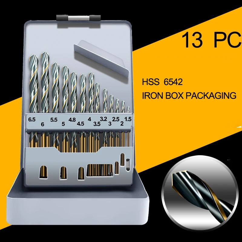 Iron box13pc 1 мм-10 мм быстрорежущее стальное сверло из быстрорежущей стали, набор кобальтовых сверл, электрическое сверло, деревообрабатывающий инструмент из пластика и алюминиевого сплава - Цвет: Iron box13pc