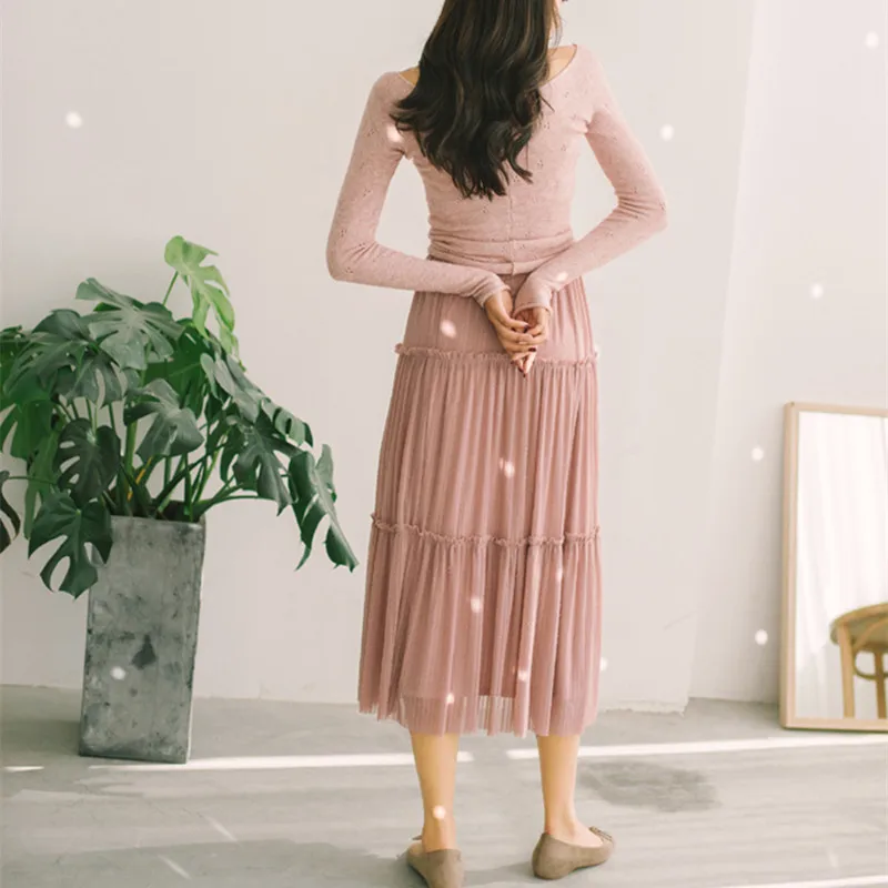 0838 #2018 Женская юбка для девочек Серебристая сетчатая эластичная талия была