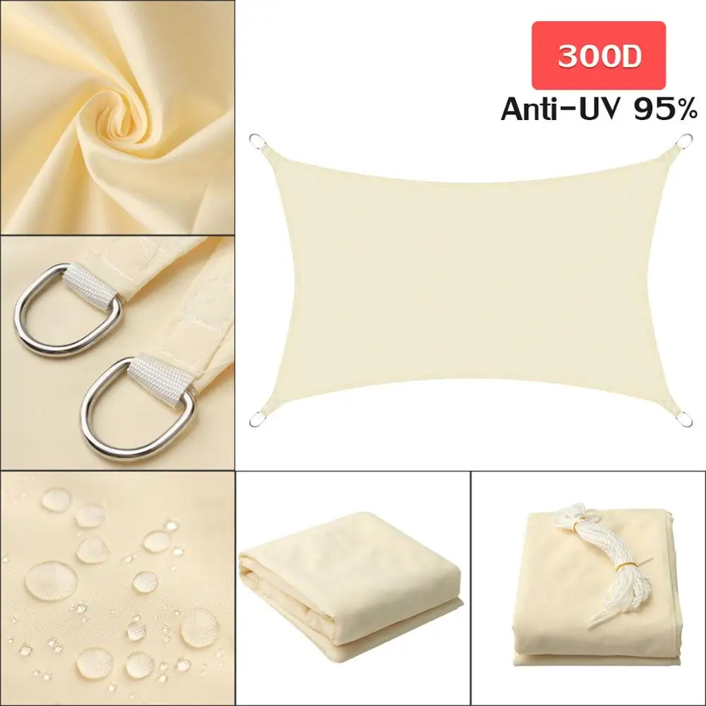 Light Beige 3x2m 300D 4x2 м/3x2 м водонепроницаемый полиэстер прямоугольный навес солнце затенение сетка солнцезащитный навес парус открытый солнцезащитный навес черный серый цвет - Цвет: Light Beige 3x2m