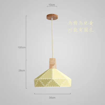 Новинка, 3d Led подвесные светильники, Алмазный металлический Скандинавский современный деревянный металлический светильник, мультяшный креативный подвесной светильник, украшение дома, столовая - Цвет корпуса: B yellow with hole