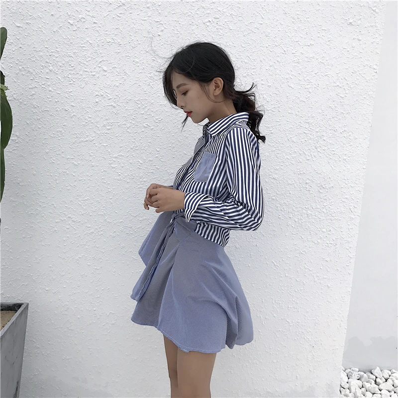 Женская рубашка в полоску RUGOD элегантная повседневная блузка с отложным