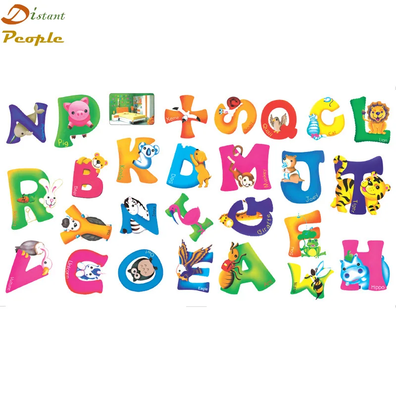 Наклейки на стену с мультяшным аниме и английским алфавитом для детской комнаты