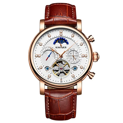 2501 KINYUED, модный бренд, турбийон, часы, мужские, Роскошные, натуральная кожа, автоматические, мужские, деловые часы, фаза Луны, Календарь, Часы - Цвет: 2501