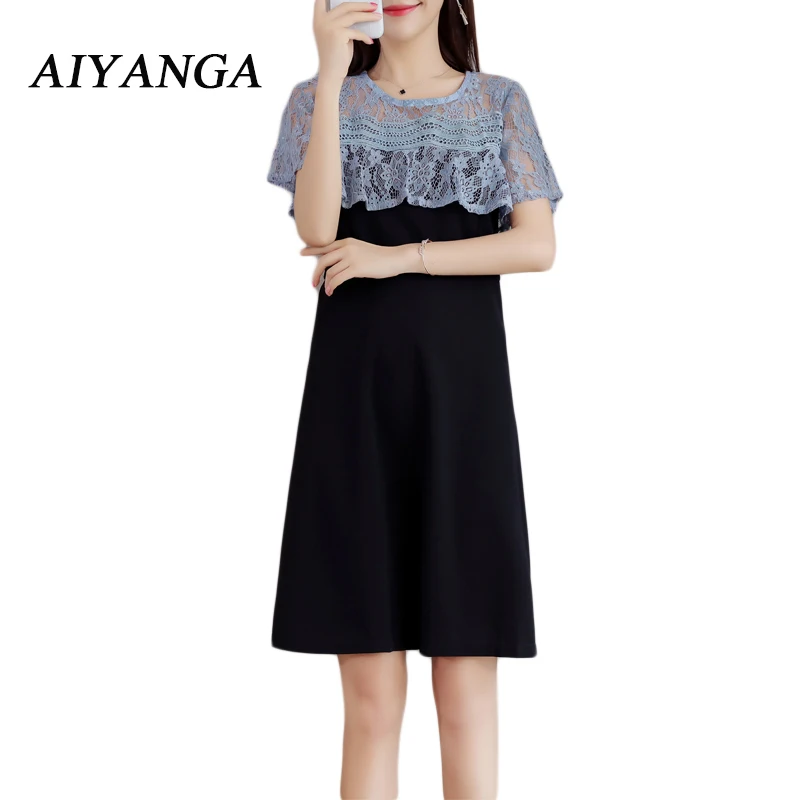 Женское кружевное платье с оборками черное ТРАПЕЦИЕВИДНОЕ ПЛАТЬЕ большого