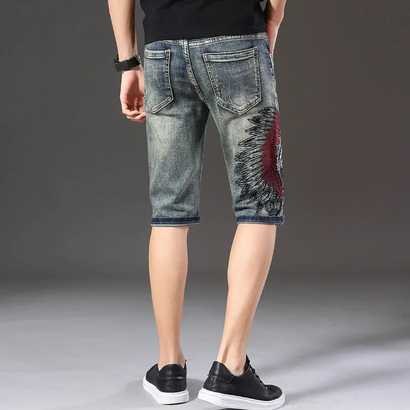Мужские модные джинсовые шорты с индийской вышивкой в стиле панк Винтажный
