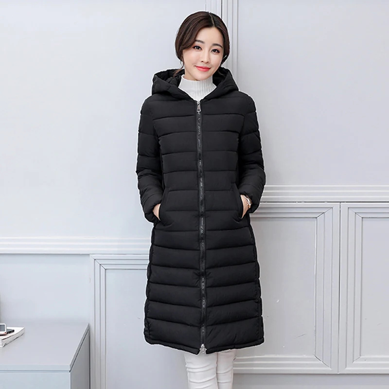 2018 женские зимние с капюшоном Длинная Куртка теплые большие размеры 3XL хлопковая