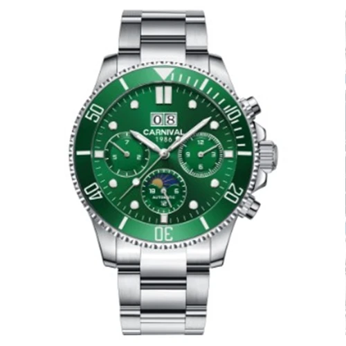 Green C8880 Moonphase мужские часы люксовый бренд механические Автоматические ролевые деловые часы мужские водонепроницаемые наручные часы reloj erkek kol saati uhr - Цвет: Green C8880