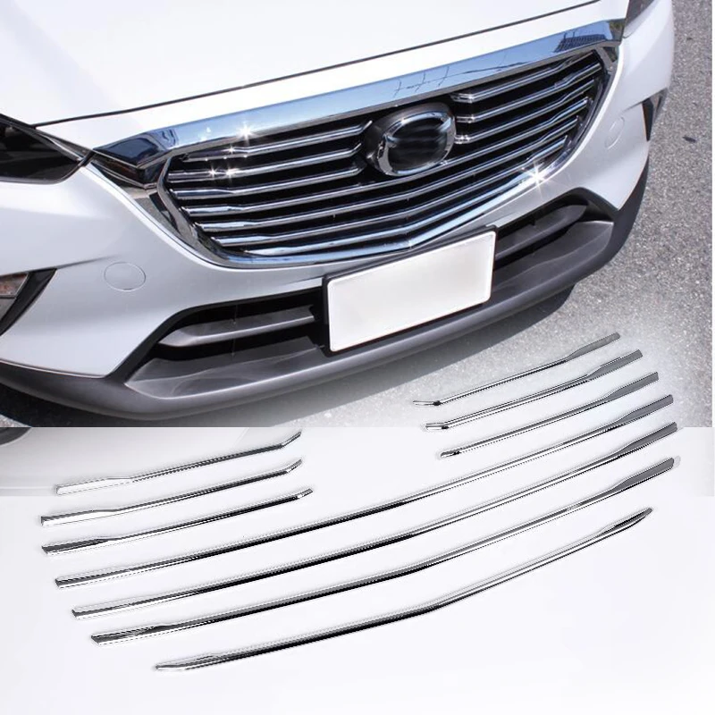 10 шт., ободок, аксессуары, яркое серебро, для Mazda CX-3 CX3, для стайлинга автомобилей, передняя решетка, гриль, молдинг, накладка