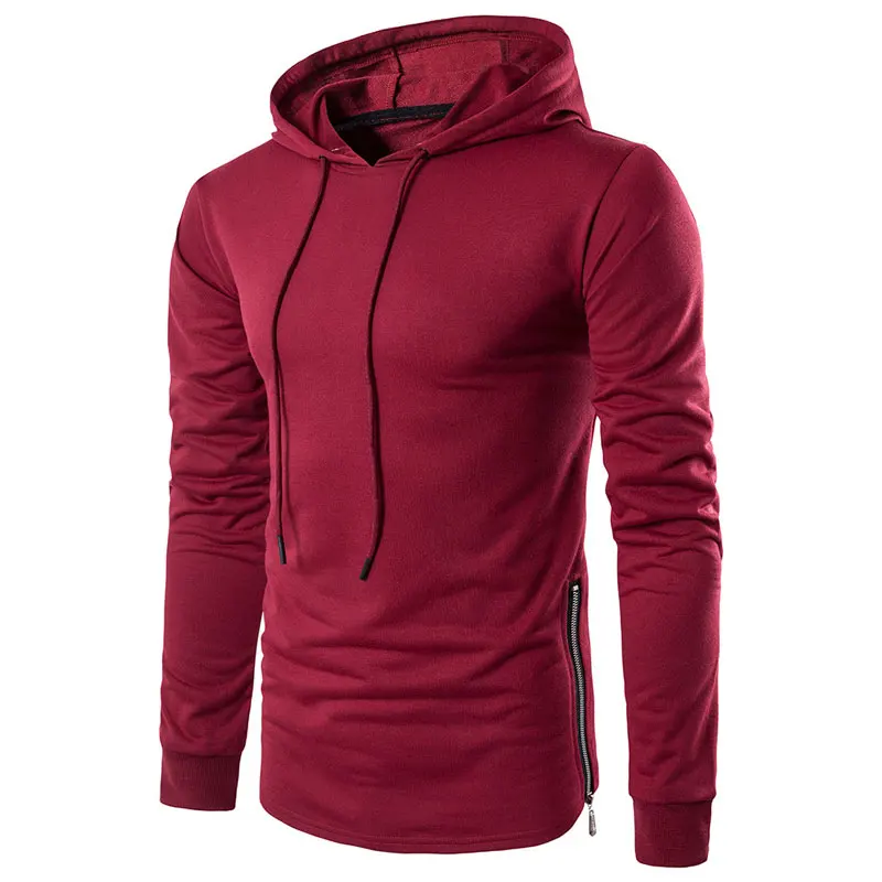 FJUN Мужская футболка с капюшоном slim fit длинным рукавом для мужчин хип-хоп боковой