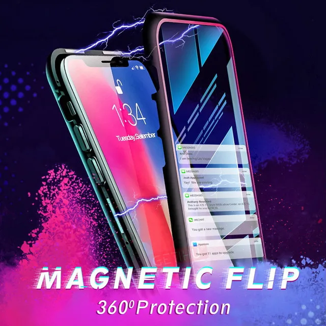 Магнитный чехол HOT2019 для iPhone XR XS MAX X 8 Plus 7 + металлические чехлы из закаленного