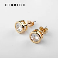 hibride new fashion round shape cubic zircon gold color stud earrings for women bridal brincos with gifts present e 908