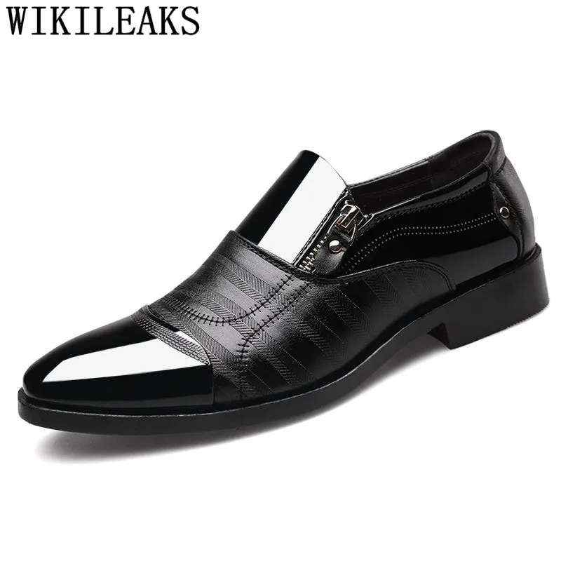 Свадебные туфли мужские классические Лоферы мужские итальянские туфли для мужчин; Костюмные туфли; coiffeur; большие размеры; коричневое платье; sepatu; слипоны; pria zapatos - Цвет: Черный