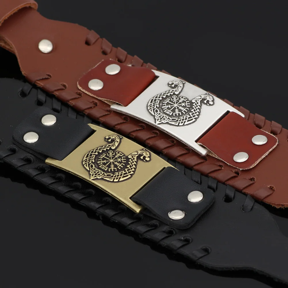 Скандинавский Викинг Дракон корабль vegvisir кожаный браслет амулет регулируемый