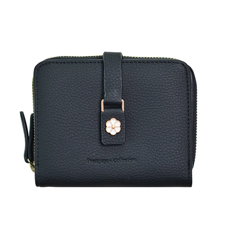 Новинка 2019 Женский кошелек модный с цветами на молнии застежке маленький кожаный