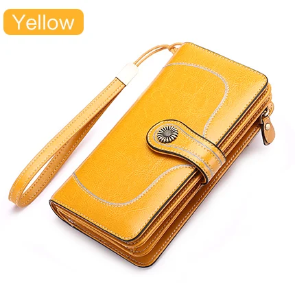 Large Capacity Split Leather Card Holder Quality Wallet Long Women Wallet Zipper Clutch Casual Zipper Retro Purse Women - Цвет: Yellow