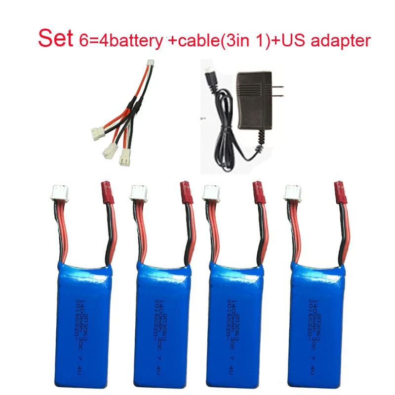 set6 us 4Battery 7,4 В 1400 мАч батарея для JJRC X1 H16 YiZhan Tarantula X6 WLTOYS V262 V333 Li-po батарея бесщеточный RC Квадрокоптер X101 MJX - Цвет: set6 us 4Battery