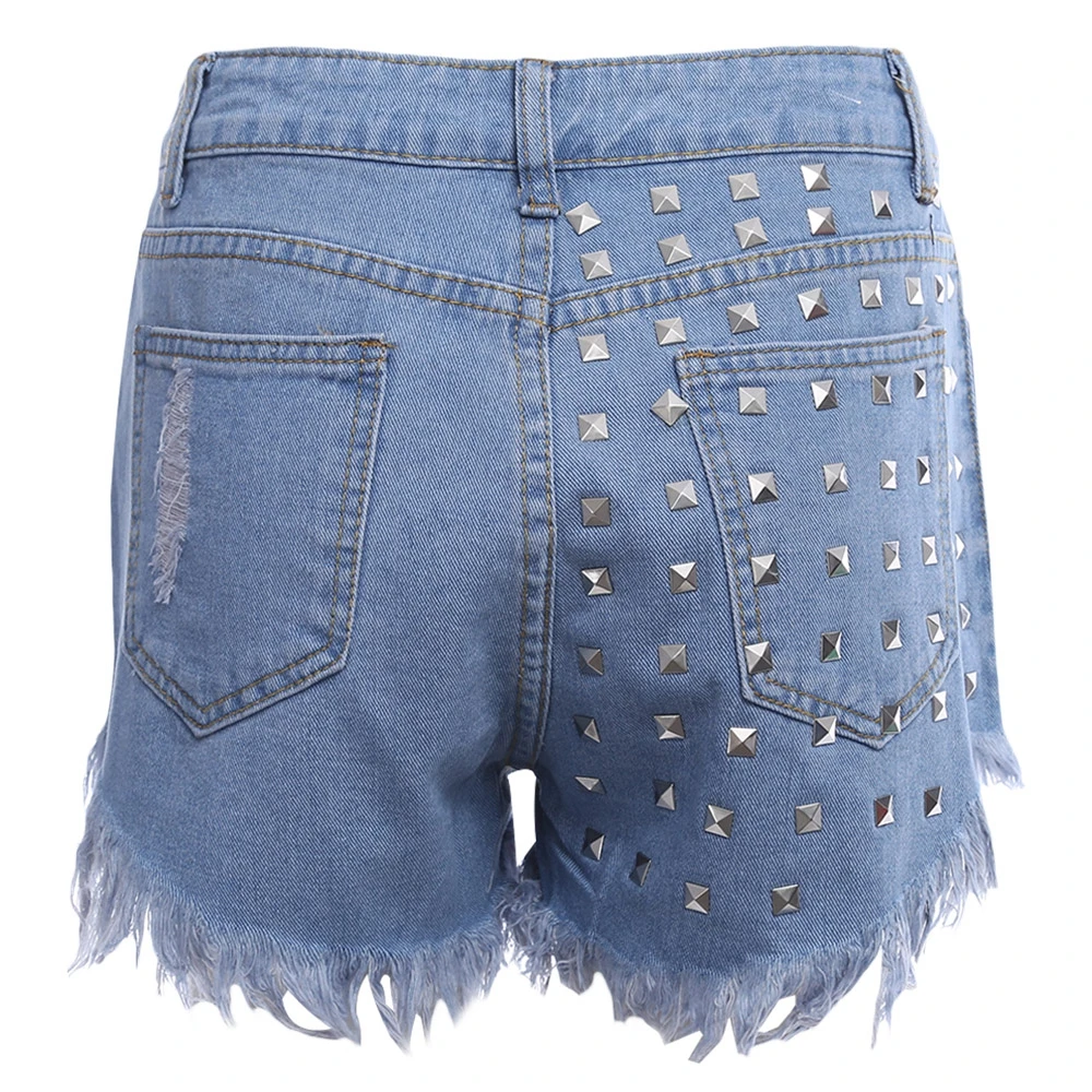 charMma 2017 Vintage Rivet Denim Shorts Women Summer Short Jeans Ripped Frayed Hem Zipper Bottoms Sexy Pockets Hot |