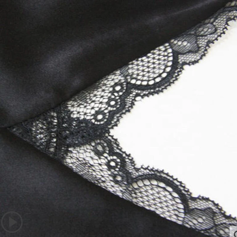 Sexy Genuine Silk Nightdress Female Sleeveless Summer V-Neck Black Lace Nightgowns Real Silk Sleepwear High Quality Clothing