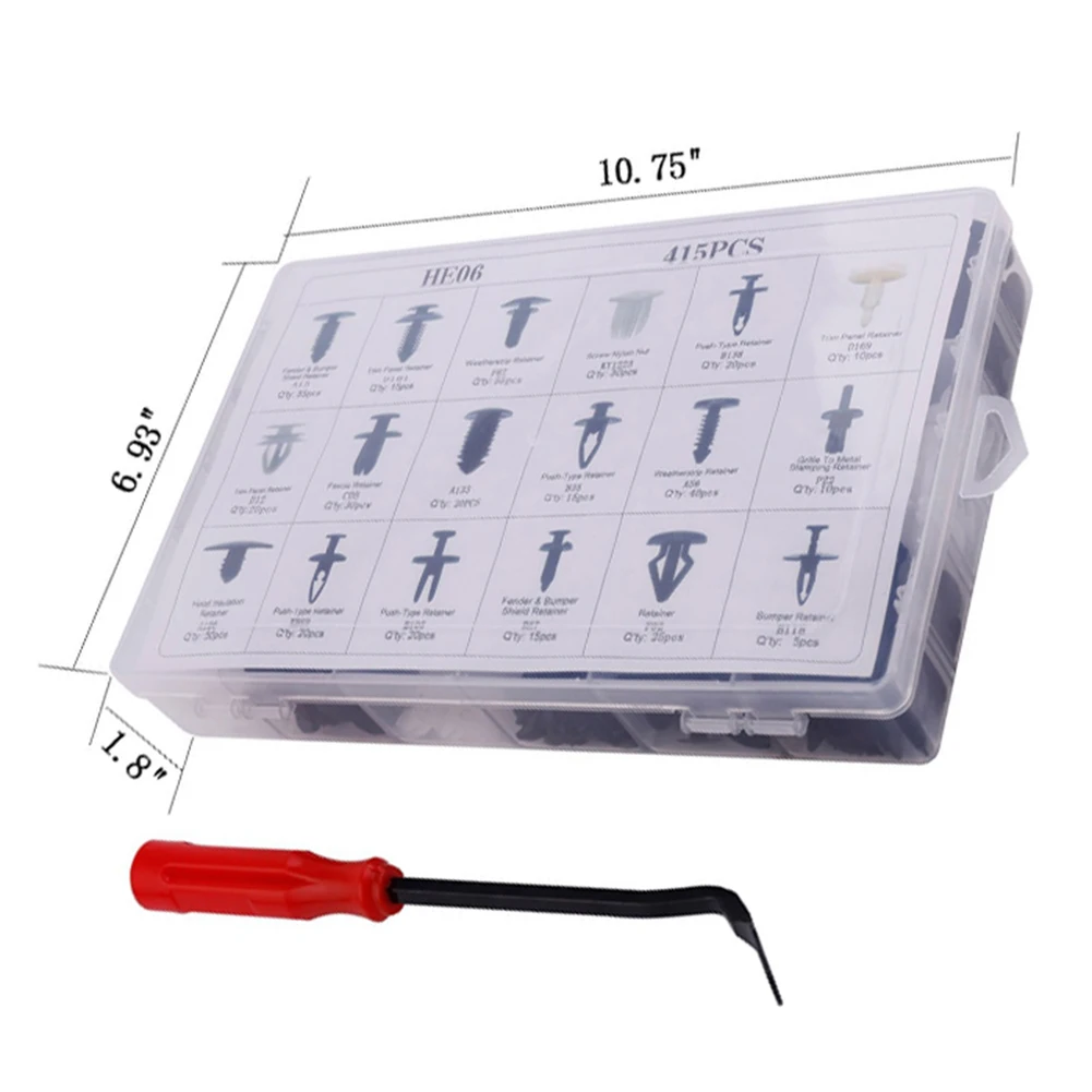 415pcs Car Clips Rivets Fastener Fender Bumper Push Pin Free Remover Tool Plastic | Автомобили и мотоциклы