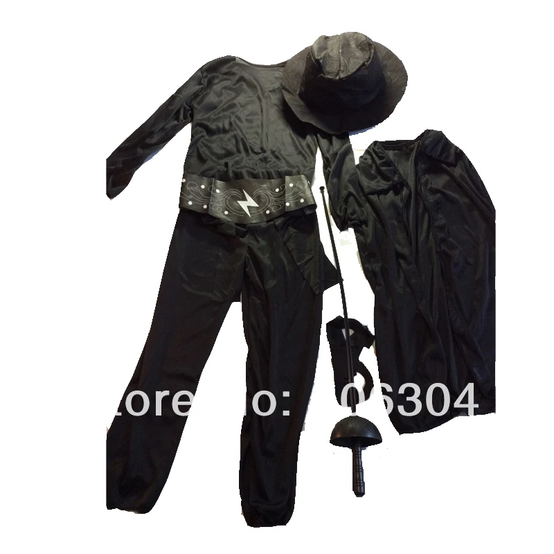 Бесплатная доставка вечерние костюмы на Хэллоуин черный костюм Зорро для
