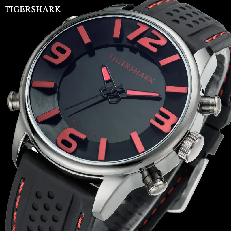 TIGERSHARK Новое поступление модные спортивные часы мужские резиновые цифровые