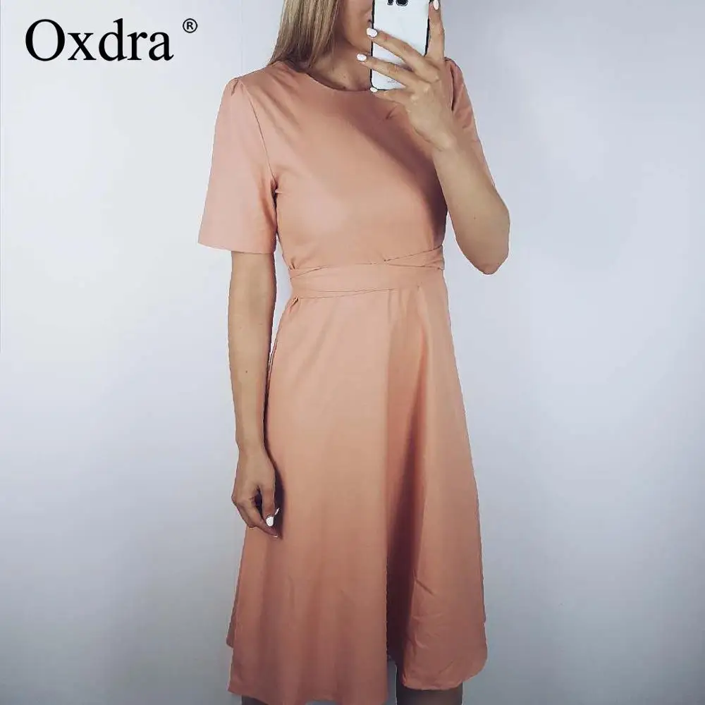 Oxdra однотонное длинное платье Normcore женское с высокой талией и коротким рукавом