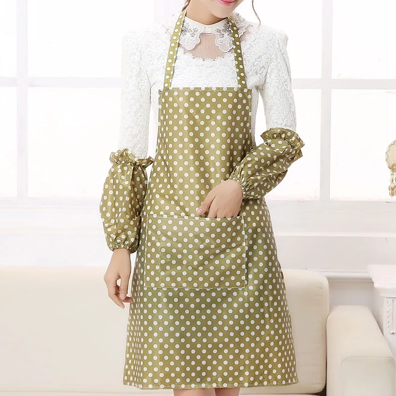 greenish brown SINSNAN ПВХ водонепроницаемый фартук для женщин кухонный фартук для выпечки передник с карманами поварской манжеты и фартук набор кафе дома точка нагрудник - Цвет: greenish brown