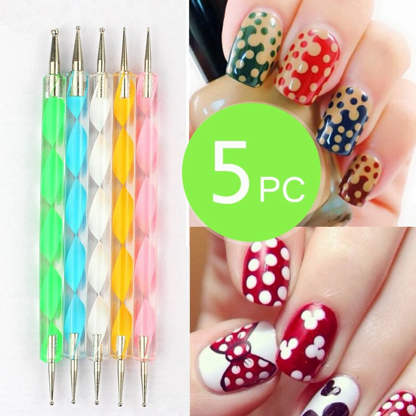 Brainbow 5pcs 2 Way Nail Art Dotting Pens Polish Pen Drill Point Aluminum Marbleizing Painting Dot DIY Tools|nail art tools|drill point pennail