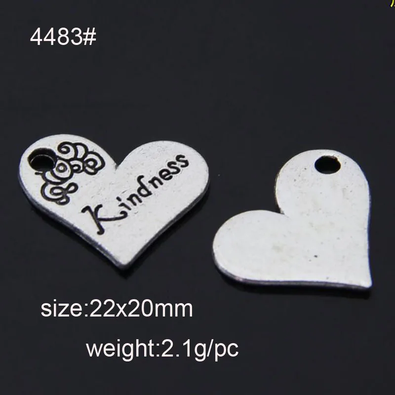 

20pcs Antique Silver 22x20mm Alloy Heart Charm Pendant With Word Kindness