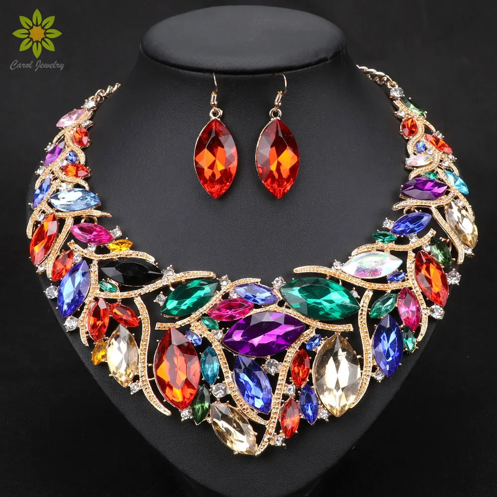 Африканские бусы продвижение свадебные ювелирные изделия золотой цвет кристалл